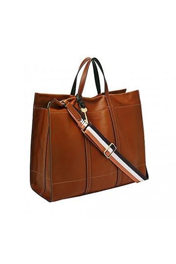 Fossil Sac pour femmes Carmen, Fourretout en cuir/polyester, garniture en polyuréthane Brandy 38,1 cm L x 15,9 cm l x 33 cm H