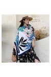 BAtlam Foulard en Soie Mode Femmes Imprimer Vacances Plage châle Doux extérieur Soie Naturelle Protection Solaire écharpe Bl