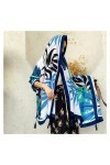 BAtlam Foulard en Soie Mode Femmes Imprimer Vacances Plage châle Doux extérieur Soie Naturelle Protection Solaire écharpe Bl