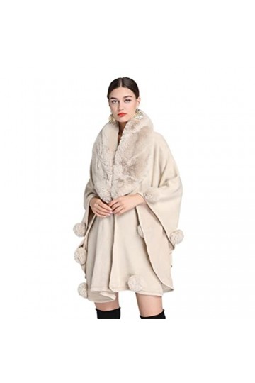 Safastaby Châle Tricoté en Fausse Fourrure Chaud Cape Hiver Cardigan Femme Grande,Beige