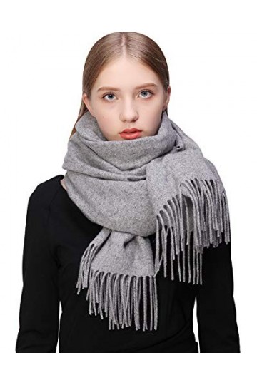 RIIQIICHY 100% Laine Écharpe Pashmina Châle Etole Pour Femme Hiver Chaud Longues Grandes Écharpes Gris