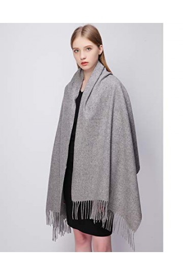 RIIQIICHY 100% Laine Écharpe Pashmina Châle Etole Pour Femme Hiver Chaud Longues Grandes Écharpes Gris