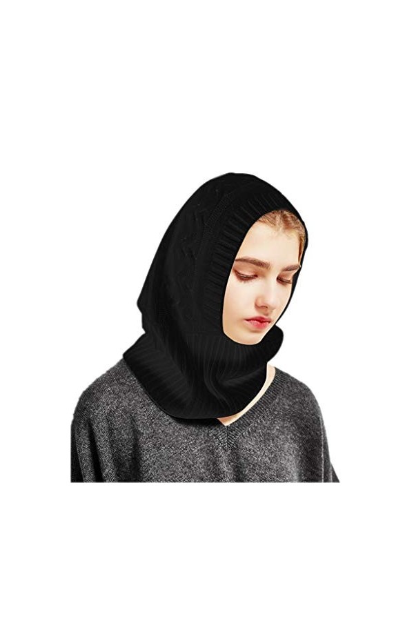 prettystern 100% Cachemire écharpe à Capuche Boucle écharpe tricotée Bonnet Tuyau Tresse - Blanc crème