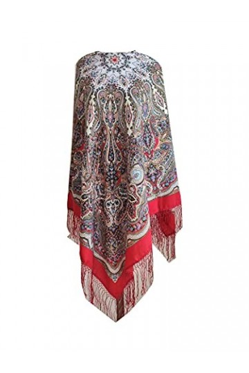 Pavlovo Écharpe châle russe authentique 100 % laine avec franges en soie 135 x 135 cm
