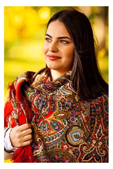 Pavlovo Écharpe châle russe authentique 100 % laine avec franges en soie 135 x 135 cm