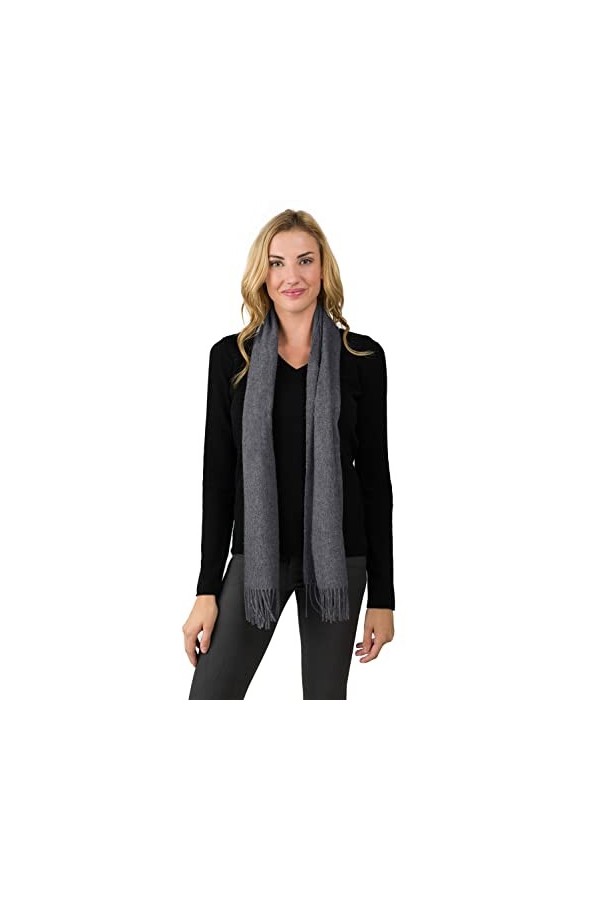 JENNIE LIU Écharpe 100 % cachemire pur pour femme 190,5 x 30,5 cm, charbon, taille unique