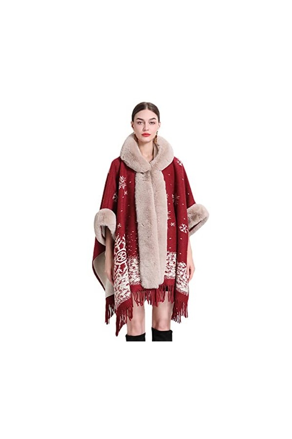 Cape tricotée pour femme, châle, pull, poncho, fausse fourrure, châle, pull décontracté, tricot, vêtements dextérieur pour l