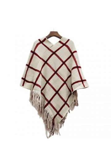 XENITE Hiver Femmes Tricoté Plaid Capes Châle Gland Manteau Ponchos Cape Poncho Femmes Châle Couleur: Rouge, Taille: Taille 