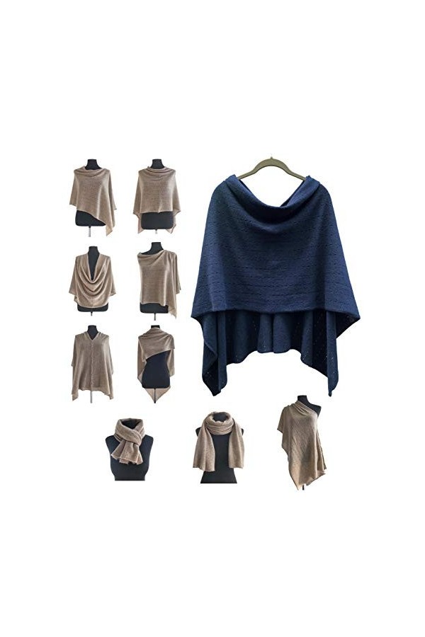 Poncho de voyage en cachemire pour femme - Châle de mariée boutonné en dentelle tricotée pashmina - Couverture portable - Lég