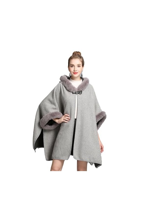 Femmes Fausse Fourrure Châle Étole à Capuche Grande Taille Cardigan Poncho Cape Manteau pour Automne Hiver Mariage Mariée Dem