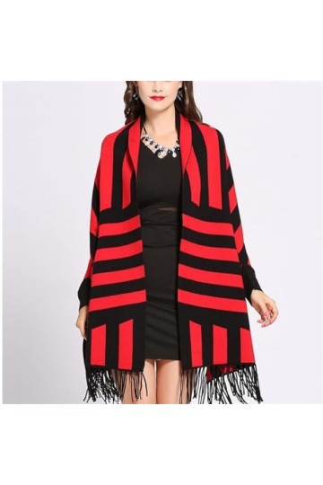 Ponchos et capes chauds dhiver pour femme, châles longs à pompons, écharpe longue et douce, bandana couleur : rouge, taille