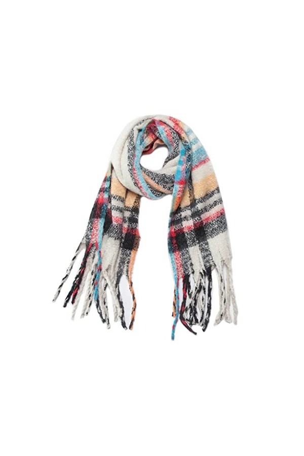 RWRAPS Écharpe dhiver à carreaux pour femme - Châle épais avec pompon - Couleur : A, taille : taille unique A taille unique