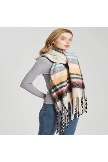 RWRAPS Écharpe dhiver à carreaux pour femme - Châle épais avec pompon - Couleur : A, taille : taille unique A taille unique