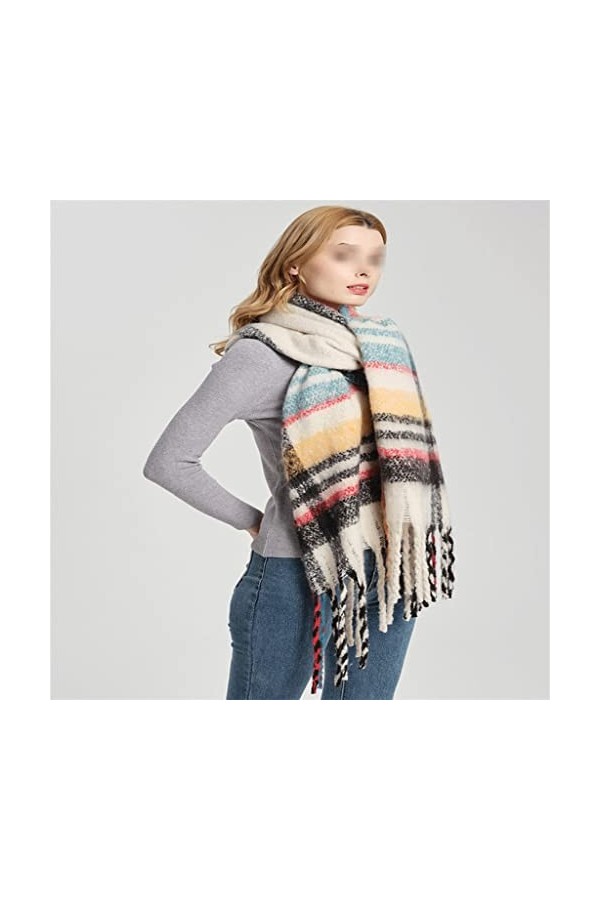 RWRAPS Écharpe dhiver à carreaux pour femme - Châle épais avec pompon - Couleur : A, taille : taille unique A taille unique