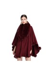 Cape en laine mélangée pour femme avec bordure en fausse fourrure - Manteau chaud dhiver - Châle - Cardigan ouvert sur le de