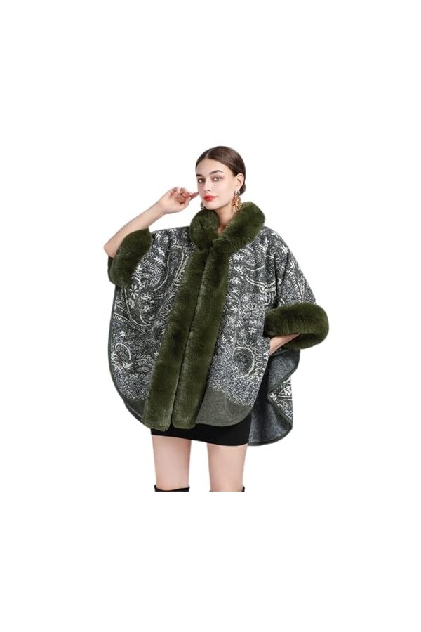 Cape en tricot pour femme - Poncho à capuche avec col en fourrure - Châle en fausse fourrure - Cardigans surdimensionnés pour