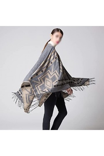 XENITE Châle de voyage pour femme automne hiver à rayures chaudes assorties avec tout, écharpe à carreaux épais, ponchos cou