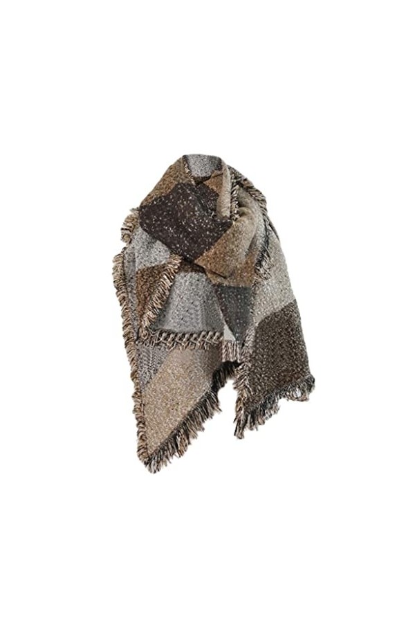 RajoNN N/A Plaid Gland Contraste Couleur Couture Rétro Femmes Multi-usages Châle Femme Color : Argento, Size : 200cm*67cm 