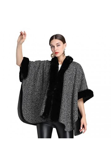CELECH Poncho en fausse fourrure unie pour femme - Cape châle pour femme - Manteau chaud - Cardigan dhiver - Pull taille uni