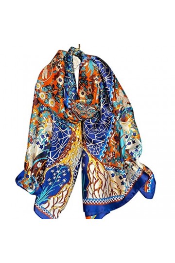 RajoNN Version Coréenne Printemps et Automne Imprimé Floral Polyvalent Châle de Protection Solaire Soie Simulé Femme Color :