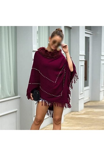 Châles et écharpes dhiver à col en fourrure pour femme - Ponchos dhiver à franges couleur : A, taille : comme le montre l