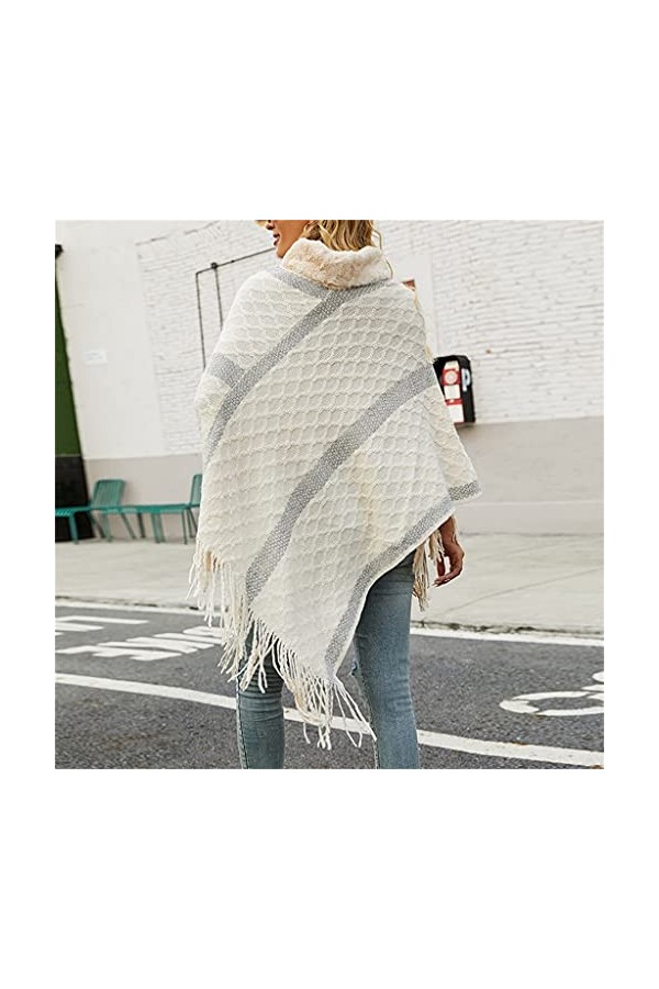 Pull châle à col en fourrure pour femme, ponchos dautomne couleur : A, taille A comme le montre limage 