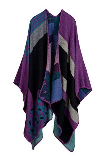 Epsion Femmes Couleur Bloc Châle Wrap Plus La Taille Cardigan Poncho Cape Ouvert Avant Long Hiver Manteau - - Taille Unique