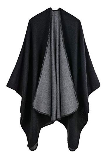 Epsion Femmes Couleur Bloc Châle Wrap Plus La Taille Cardigan Poncho Cape Ouvert Avant Long Hiver Manteau - - Taille Unique