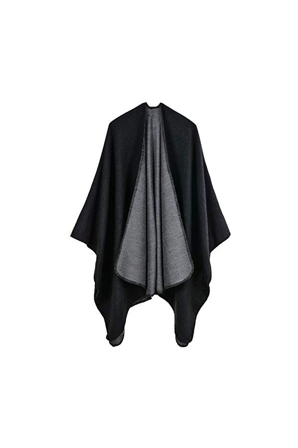 Epsion Femmes Couleur Bloc Châle Wrap Plus La Taille Cardigan Poncho Cape Ouvert Avant Long Hiver Manteau - - Taille Unique