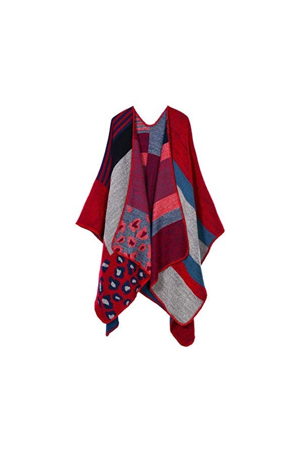 Epsion Femmes Couleur Bloc Châle Wrap Plus La Taille Cardigan Poncho Cape Ouvert Avant Long Hiver Manteau - - Taille Unique