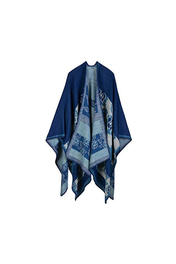 Epsion Femmes Couleur Bloc Châle Wrap Plus La Taille Cardigan Poncho Cape Ouvert Avant Long Hiver Manteau - - Taille Unique