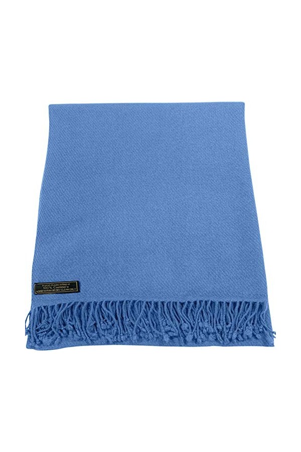 CJ Apparel Bleu Couleur Unique Style Tissé en Sergé 100% Cachemire Châle Echarpe Manteau Etole Plaid Pashmina Nouvelle