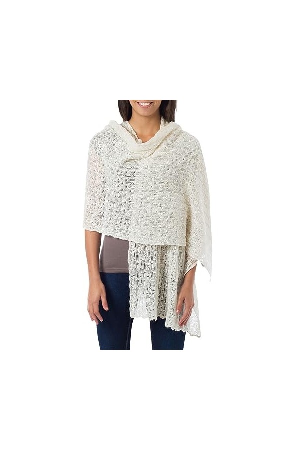 NOVICA Femme Baby Alpaga en Laine mélangée Tricot Châle Wrap, « Muse » Taille Unique Blanc