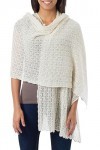NOVICA Femme Baby Alpaga en Laine mélangée Tricot Châle Wrap, « Muse » Taille Unique Blanc