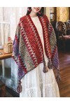 HaoMay Poncho ethnique ouvert sur le devant pour femme en laine tissée à pompons, Rouge, taille unique