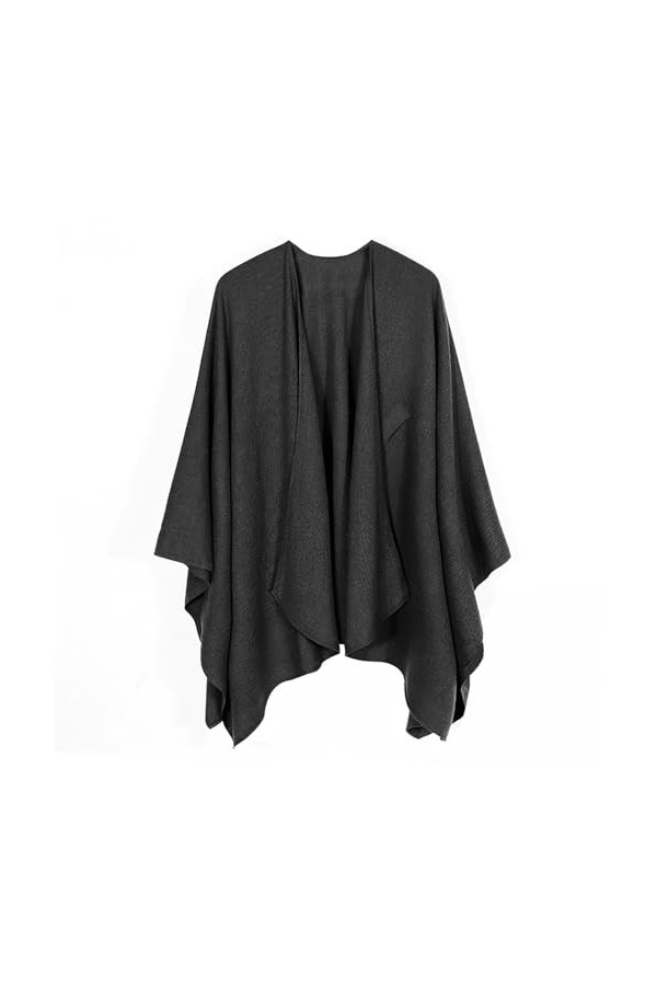 Ciormis Poncho châle pour femme, super doux et chaud, ouvert sur le devant, cape Ruana, K Style 20 - Noir uni avec boucle, t