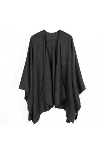 Ciormis Poncho châle pour femme, super doux et chaud, ouvert sur le devant, cape Ruana, K Style 20 - Noir uni avec boucle, t