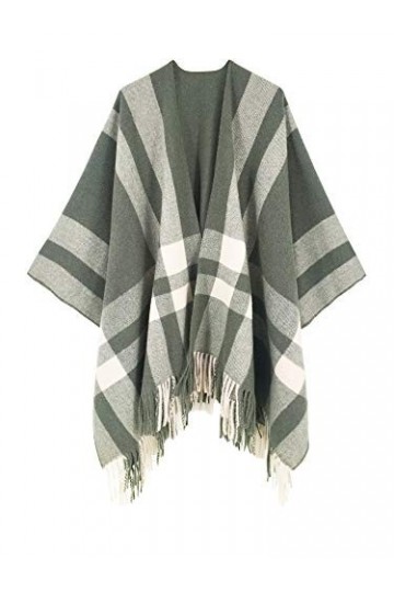 Beautiful Nomad Poncho dhiver pour femme - Style rétro bohème - Imprimé à pompons, vert olive, Taille Unique