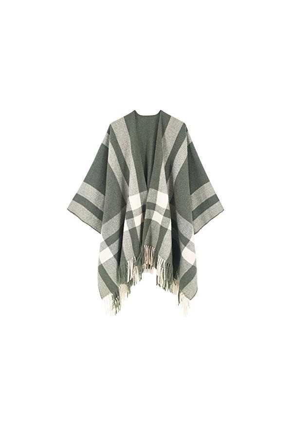 Beautiful Nomad Poncho dhiver pour femme - Style rétro bohème - Imprimé à pompons, vert olive, Taille Unique