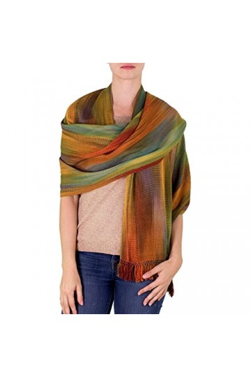 NOVICA Femme Multicolor 100% Fibre de Bambou Wrap Châle, Inspiration Ethereal Nature » Taille Unique Orange, Multicolore