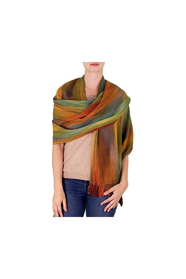 NOVICA Femme Multicolor 100% Fibre de Bambou Wrap Châle, Inspiration Ethereal Nature » Taille Unique Orange, Multicolore