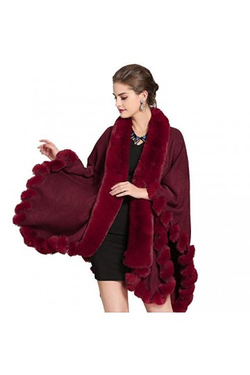 haashpylien Ponchos et capes en tricot pour femme Grande taille Châle Chauffant automne et hiver Col en cuir de renard synthé