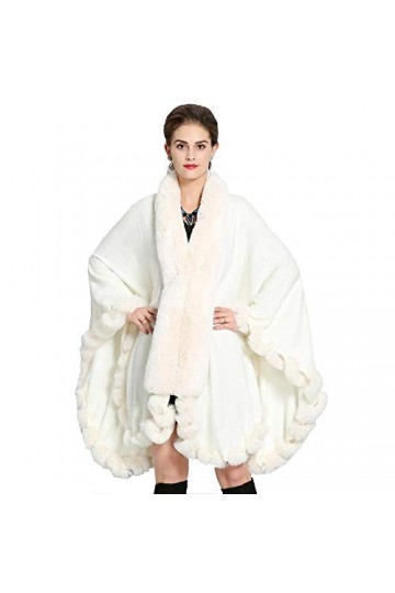 haashpylien Ponchos et capes en tricot pour femme Grande taille Châle Chauffant automne et hiver Col en cuir de renard synthé