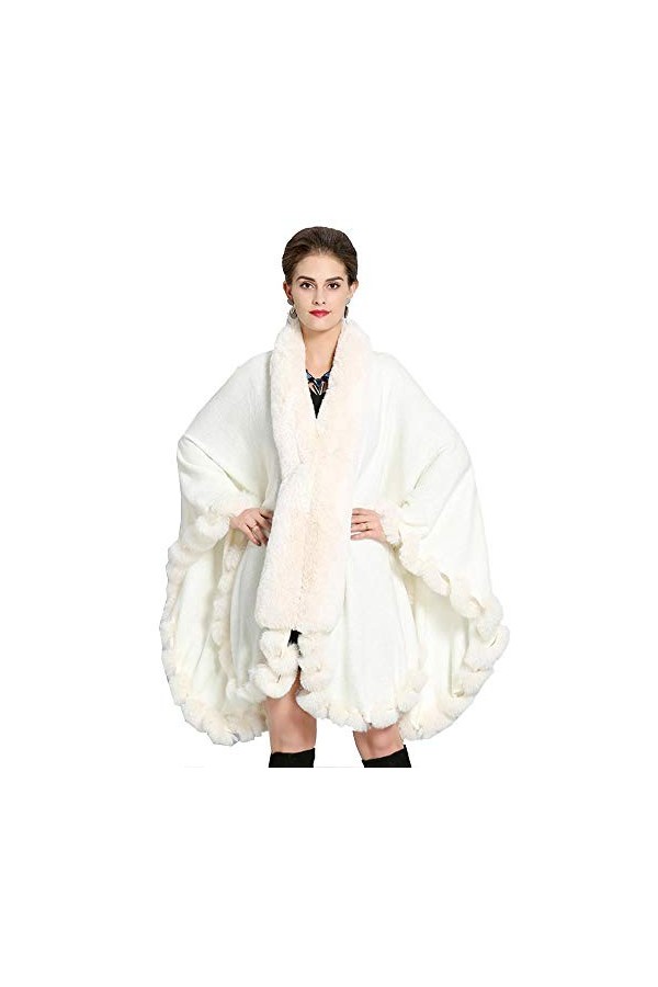 haashpylien Ponchos et capes en tricot pour femme Grande taille Châle Chauffant automne et hiver Col en cuir de renard synthé