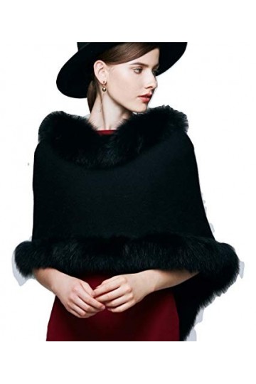 Brillabenny CAPE REAL VRAIE FOURRURE NOIR en LAINE Taille M-L 44 46 48 Cardigan Châle Pardessus Poncho Châle Veste