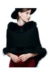 Brillabenny CAPE REAL VRAIE FOURRURE NOIR en LAINE Taille M-L 44 46 48 Cardigan Châle Pardessus Poncho Châle Veste