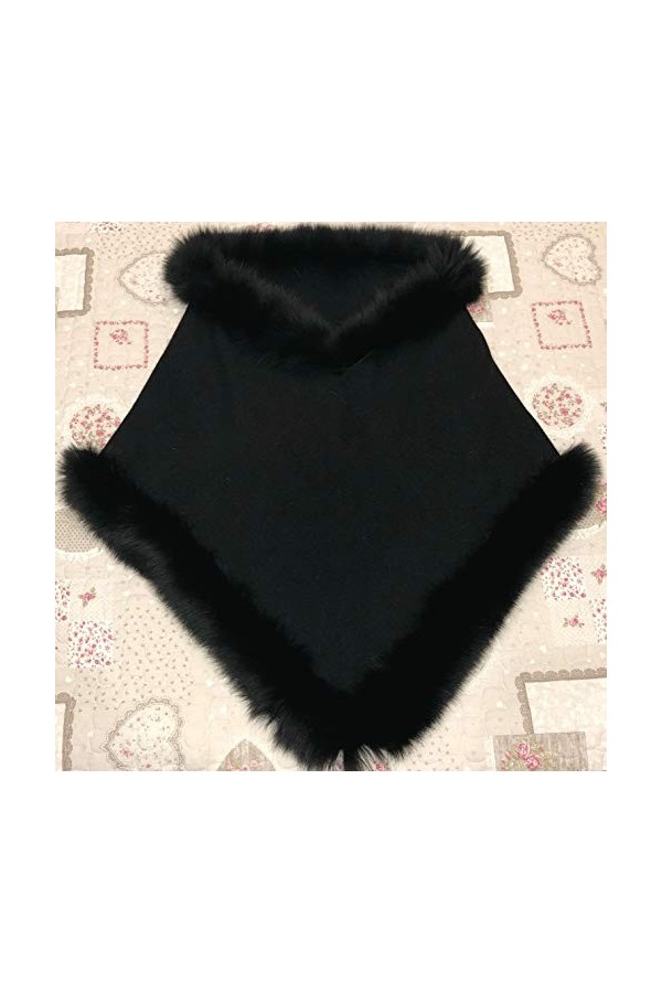 Brillabenny CAPE REAL VRAIE FOURRURE NOIR en LAINE Taille M-L 44 46 48 Cardigan Châle Pardessus Poncho Châle Veste