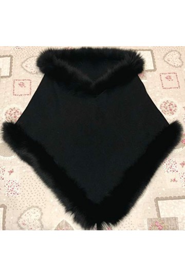 Brillabenny CAPE REAL VRAIE FOURRURE NOIR en LAINE Taille M-L 44 46 48 Cardigan Châle Pardessus Poncho Châle Veste
