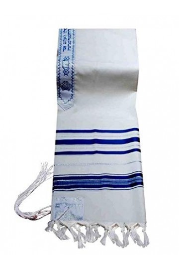 100% laine Talit Châle de Prière en bleu et argent Rayures Taille 119,4&nbsp;cm L x 172,7&nbsp;cm L