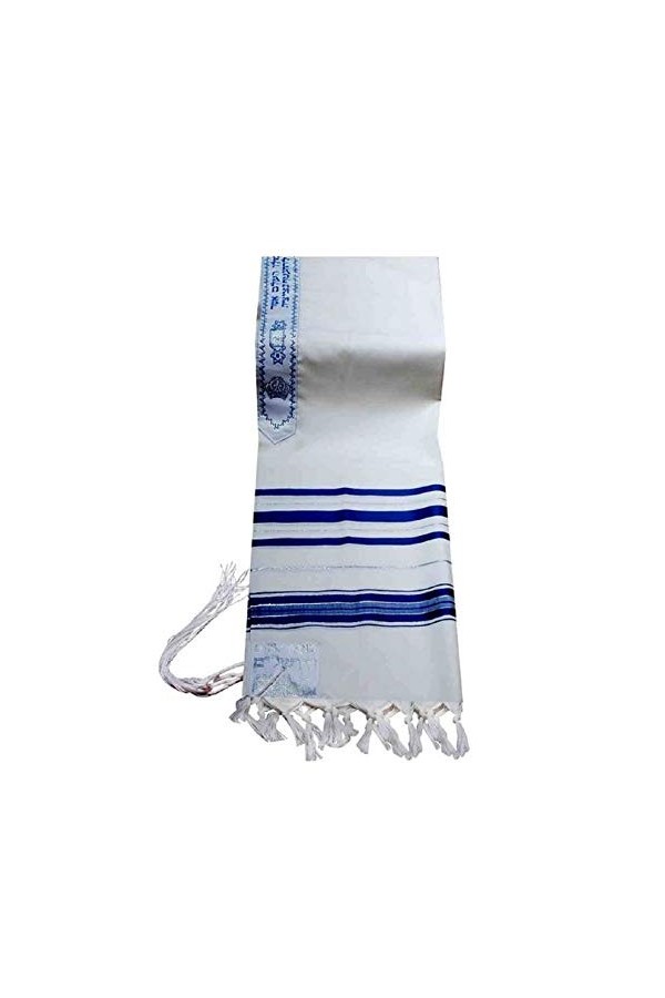 100% laine Talit Châle de Prière en bleu et argent Rayures Taille 119,4&nbsp;cm L x 172,7&nbsp;cm L